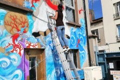 Demoiselle OCTOPUS facade maison Montreuil peinture murale 2021
