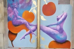 Art urbain de Demoiselle MM avec la fresque "Demoiselles Eve & Cupidon".