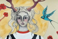 Festival Streetartmagnac 2022 Peinture murale fusain et peinture acrylique Demoiselle MM