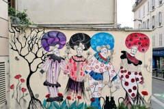 Peinture murale 400 cm x 200 cm les 4 Demoiselles de la rue de la Mare mur 75020 Paris