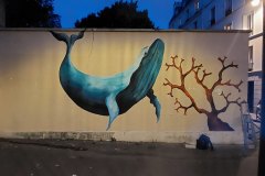 Fresque street art de 6m x 4m exposée à Paris dans le 19e arrondissement.