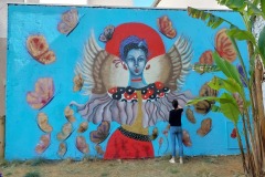 Demoiselle MM au Festival Street'Art'Magnac 2022 Peinture murale : Demoiselle Papillon
