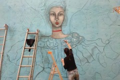 Festival Street art magnac 2022 Peinture murale fusain, peinture acrylique et aérosol Demoiselle MM