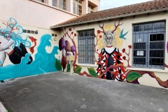 Fresque murale Demoiselle MM au Street Art Magnac festival 2022
