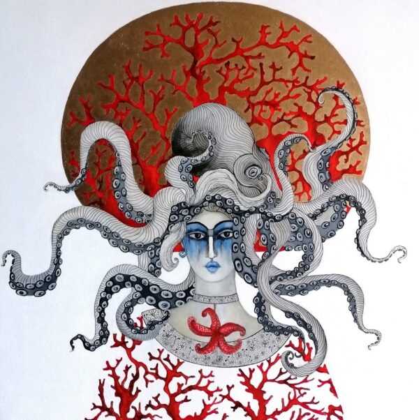 Demoiselle Octopus bis Tableau Portrait de femme peinture à l'huile spray