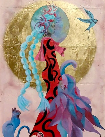 Collage et peinture de 'Demoiselle Tomyris' dans une rue parisienne