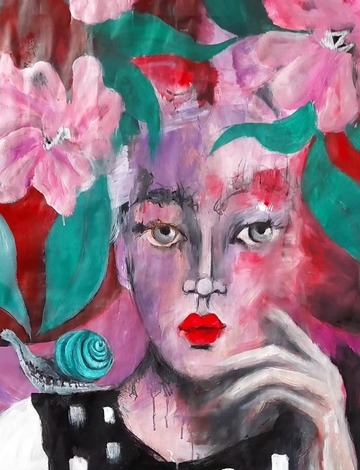 "Demoiselle Hermaphrodite" s'illumine à Paris, rue des Cascades. Une œuvre de peinture et collage par Demoiselle MM.