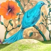 Street art "Demoiselle L'oiseau bleu" par Demoiselle MM, réalisé pour Les Arts Fleurissent la Ville.