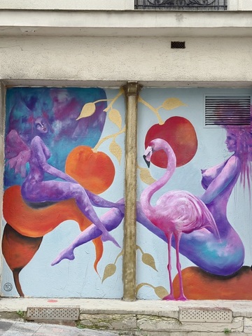 Art urbain "Demoiselle Eve & Demoiselle Cupidon" par Demoiselle MM, réalisé à Paris 19ème.